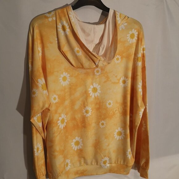 NWT Charlie Charlie Charlotte Ladies Size Large Yellow & White Hoodie - Picture 2 of 6